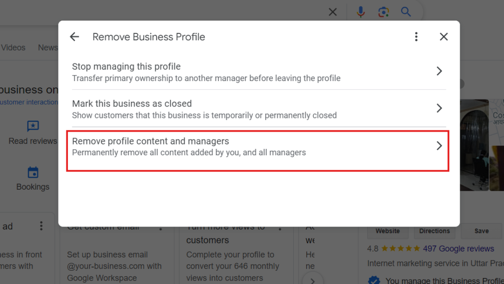 remove content and images to remove the profile from google listing