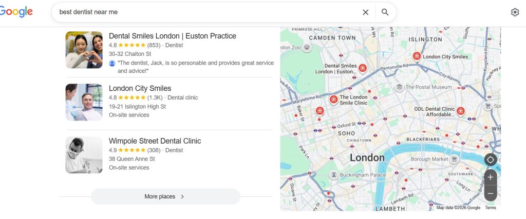 best dentist near me in London Google 3 pack
