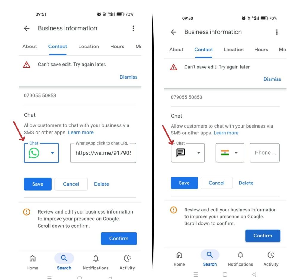 google my business messaging options