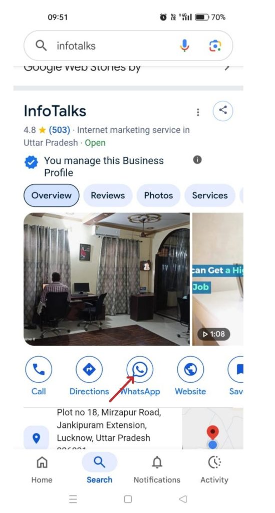 gmb whats app option